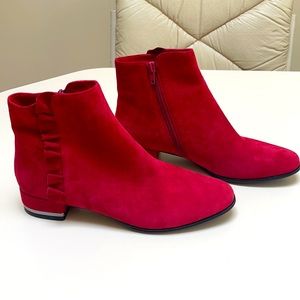 New Vaneli red suede boots with silver accent heel